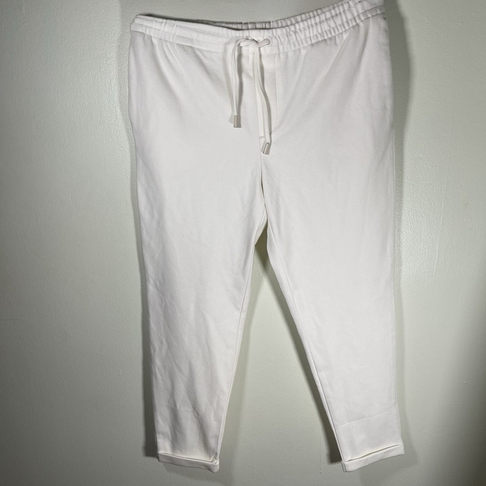Zara White Jogger‎ Pants Women's XL Drawstring Stretch Tapered Casual Lounge